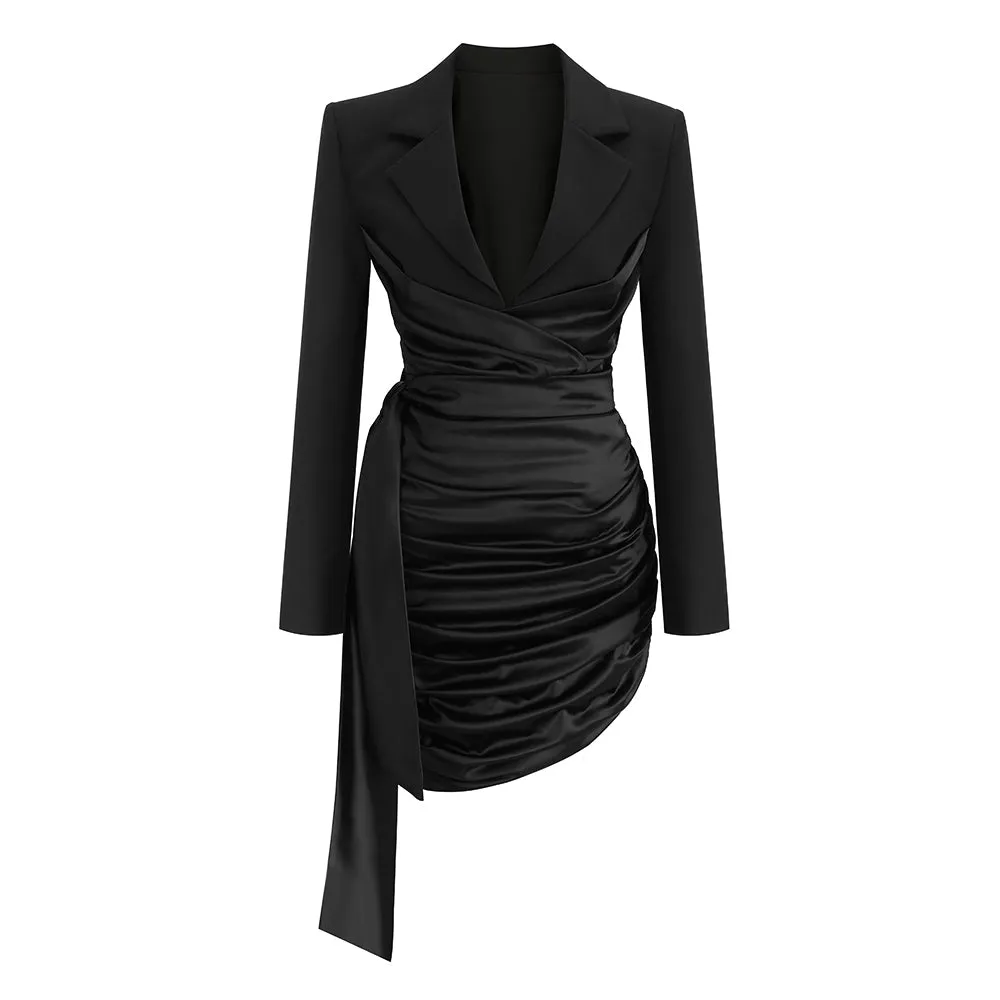 V Neck Long Sleeve Wrinkled Midi Bodycon Dress
