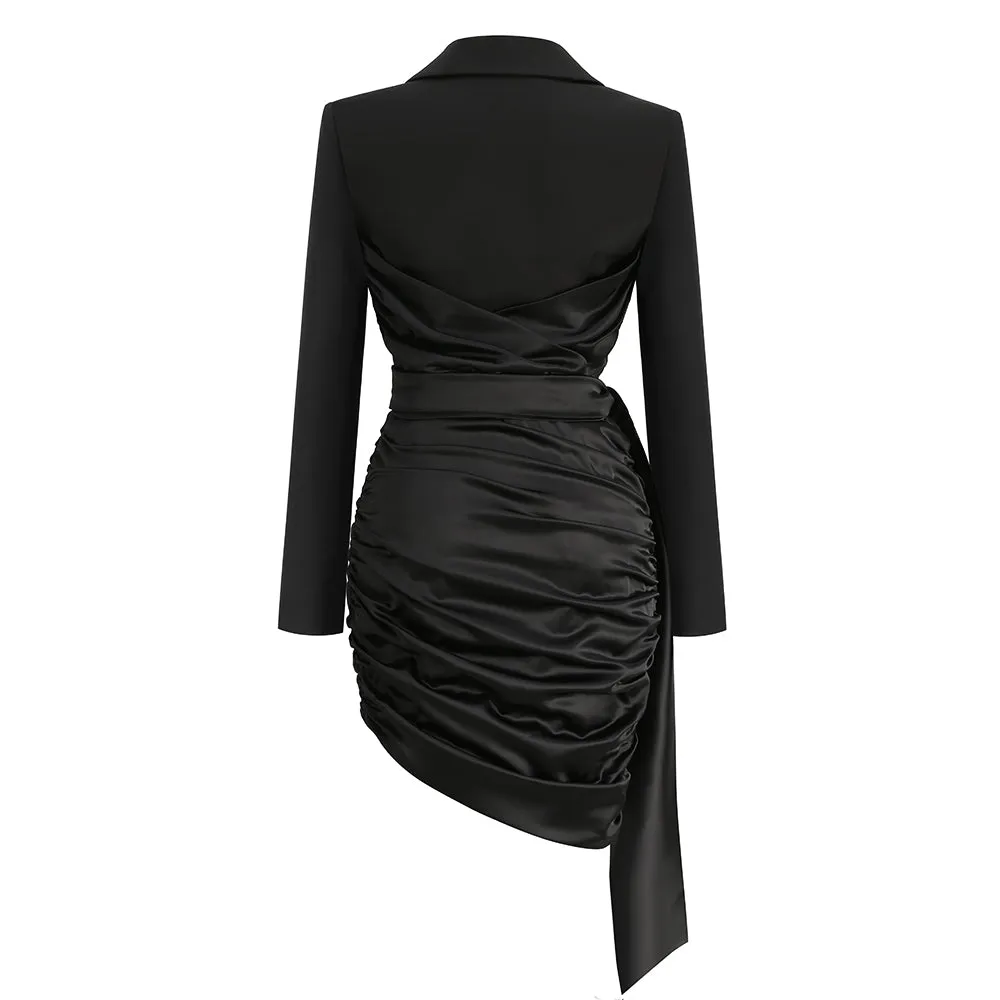 V Neck Long Sleeve Wrinkled Midi Bodycon Dress