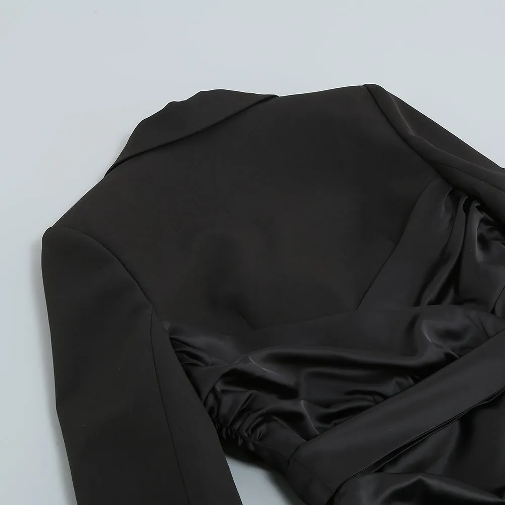 V Neck Long Sleeve Wrinkled Midi Bodycon Dress