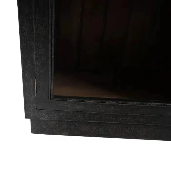 Vannes 2 Door Display Cabinet w/ Glass Shelves in Vintage Black w/ Straw Wash Interior