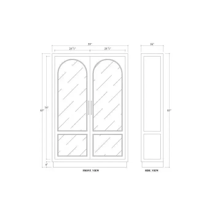 Vannes 2 Door Display Cabinet w/ Glass Shelves in Vintage Black w/ Straw Wash Interior