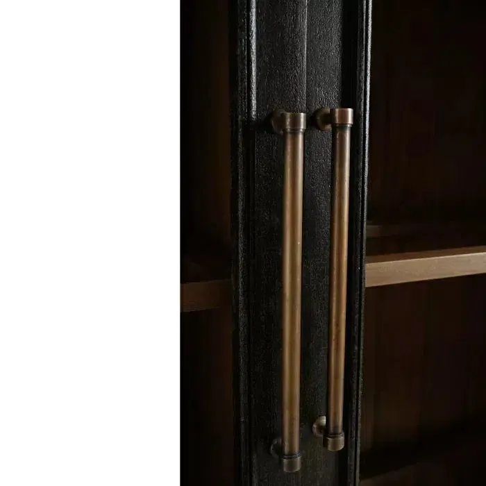 Vannes 2 Door Display Cabinet w/ Glass Shelves in Vintage Black w/ Straw Wash Interior