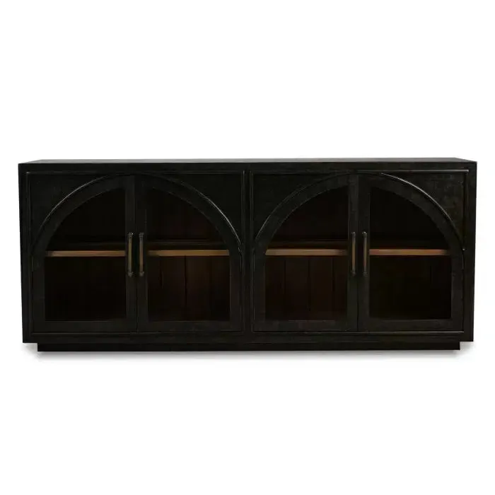 Vannes 4 Door Sideboard w/ Glass Shelves in Vintage Black w/ Straw Wash Interior