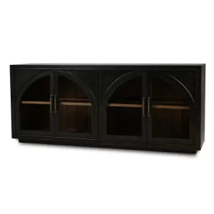 Vannes 4 Door Sideboard w/ Glass Shelves in Vintage Black w/ Straw Wash Interior