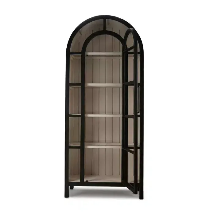 Vannes Display Cabinet w/ Glass Shelves in Vintage Black w/ Putty Interior