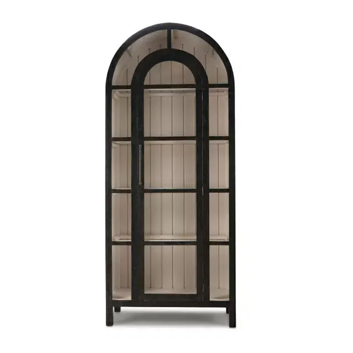 Vannes Display Cabinet w/ Glass Shelves in Vintage Black w/ Putty Interior