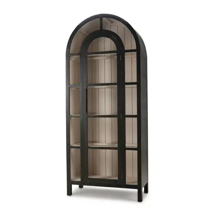 Vannes Display Cabinet w/ Glass Shelves in Vintage Black w/ Putty Interior