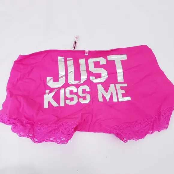 Victoria Secret PINK JUST KISS ME Low Rise Lace Leg Boyshort Panty Vintage NEW