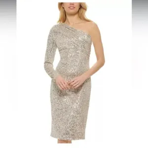 Vince Camuto One-Shoulder Sequined Sheath Dress 2 NWT