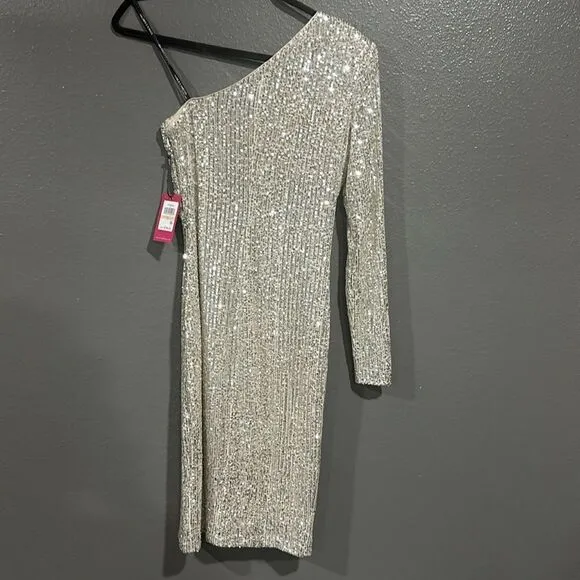 Vince Camuto One-Shoulder Sequined Sheath Dress 2 NWT