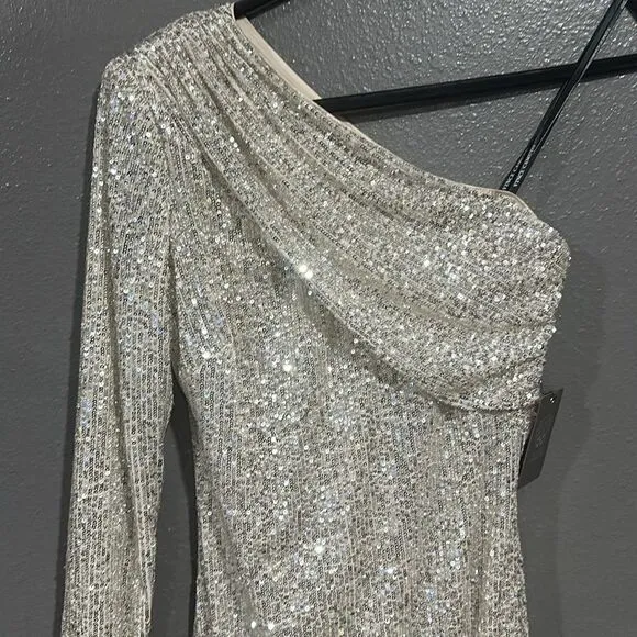 Vince Camuto One-Shoulder Sequined Sheath Dress 2 NWT