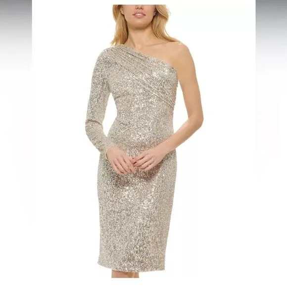 Vince Camuto One-Shoulder Sequined Sheath Dress 2 NWT