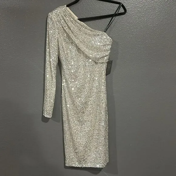 Vince Camuto One-Shoulder Sequined Sheath Dress 2 NWT