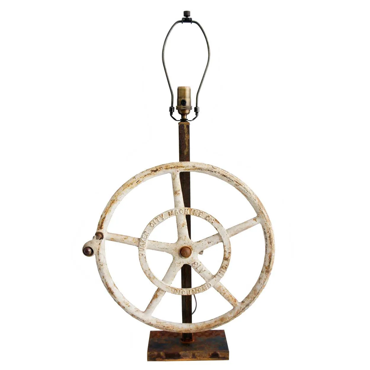 Vintage American Industrial Cast Iron Greenhouse Wheel as a One-Light Table Lamp