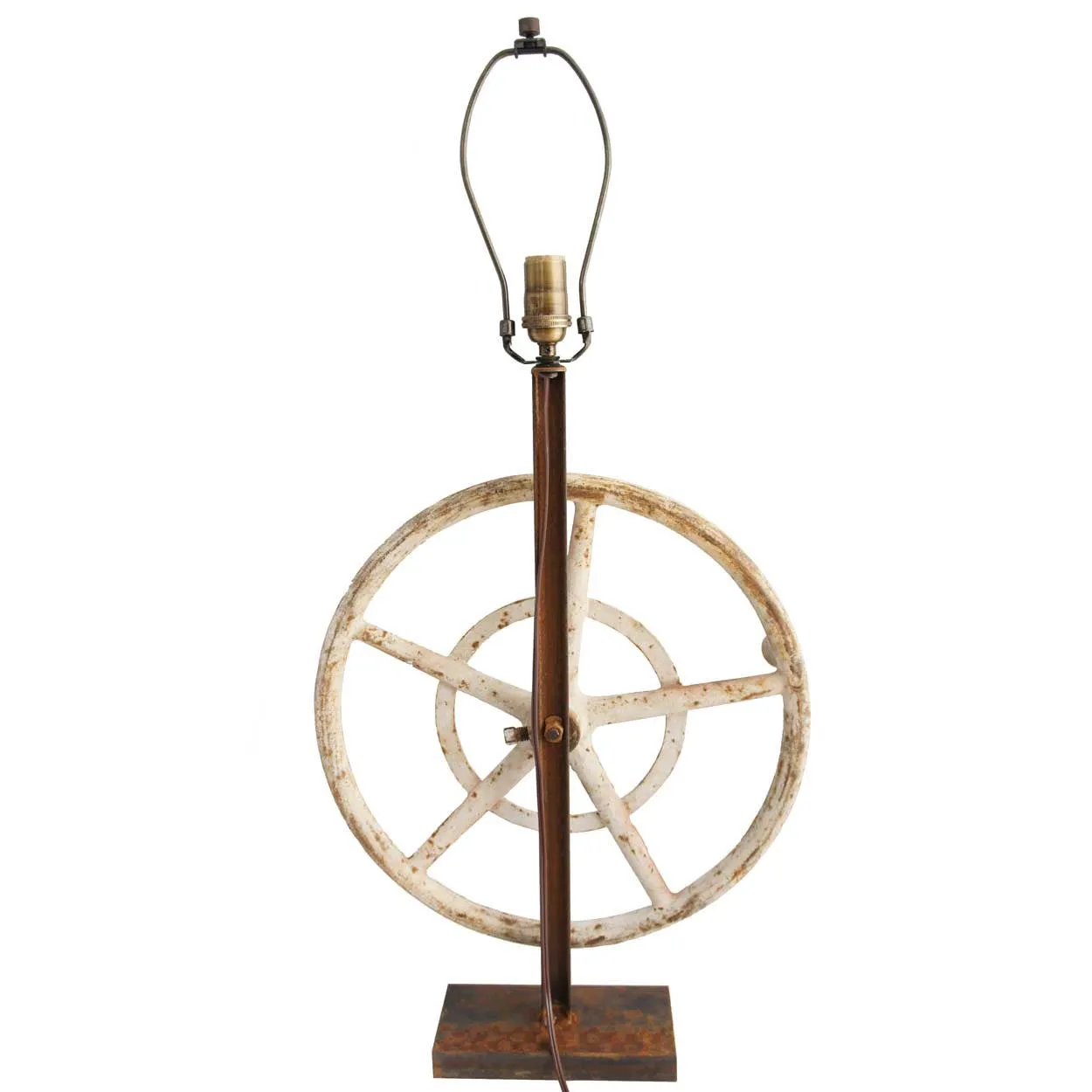 Vintage American Industrial Cast Iron Greenhouse Wheel as a One-Light Table Lamp