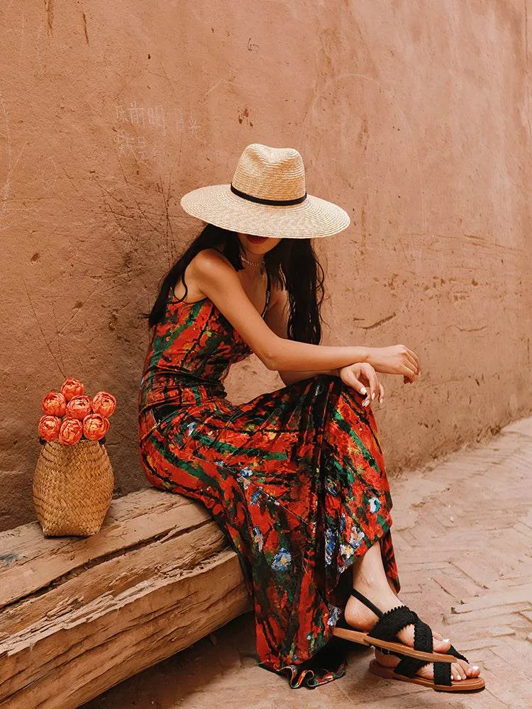 Vintage Ladies Velvet Print Slip Dress