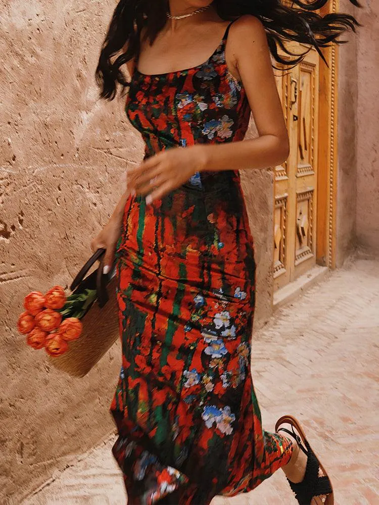 Vintage Ladies Velvet Print Slip Dress