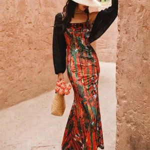 Vintage Ladies Velvet Print Slip Dress