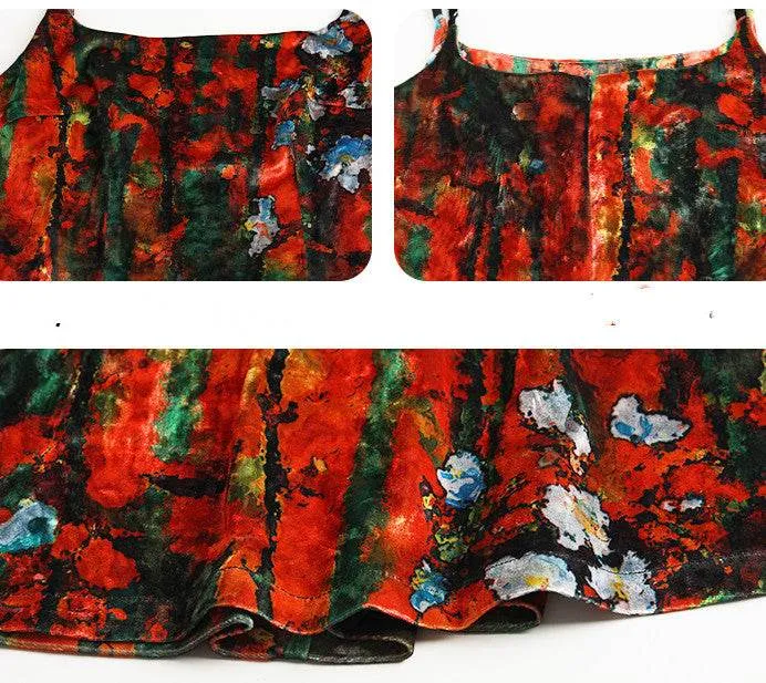 Vintage Ladies Velvet Print Slip Dress