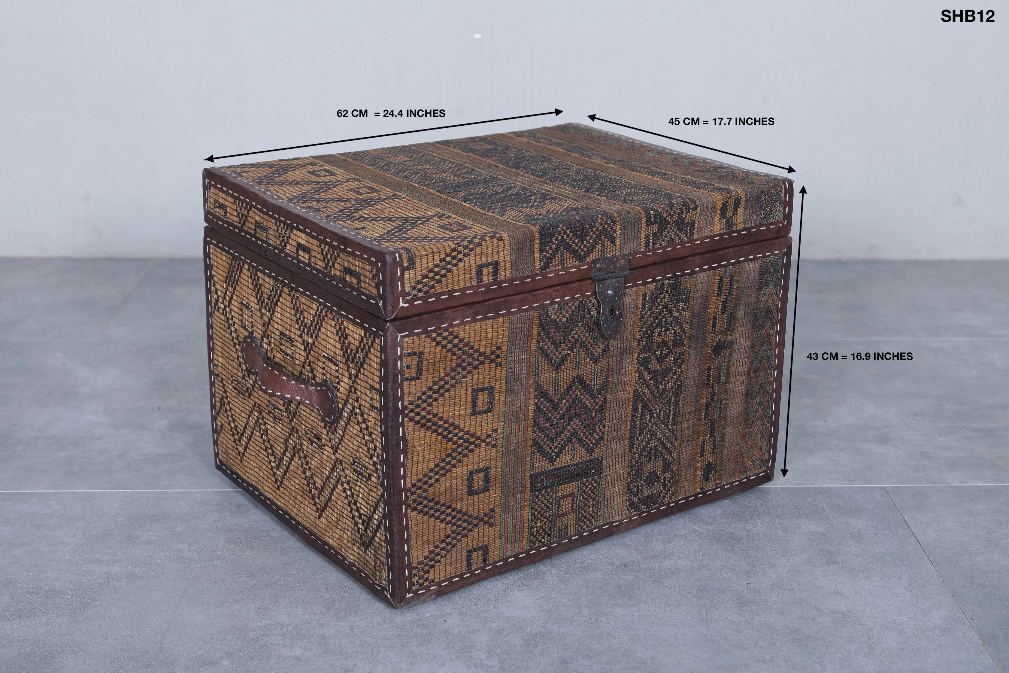 Vintage Moroccan chest  H 16.9 INCHES X W 24.4 INCHES X D 17.7 INCHES