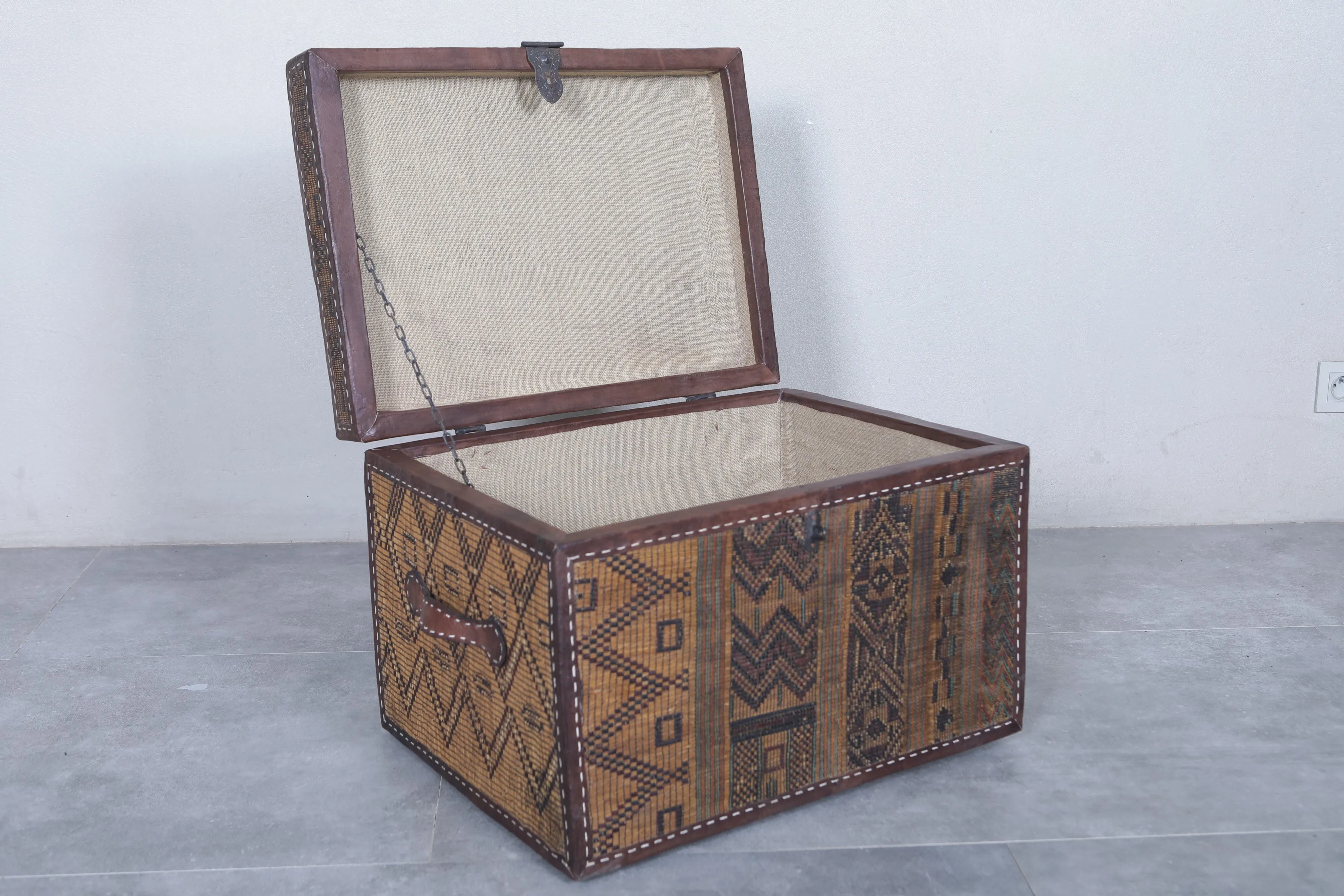Vintage Moroccan chest  H 16.9 INCHES X W 24.4 INCHES X D 17.7 INCHES