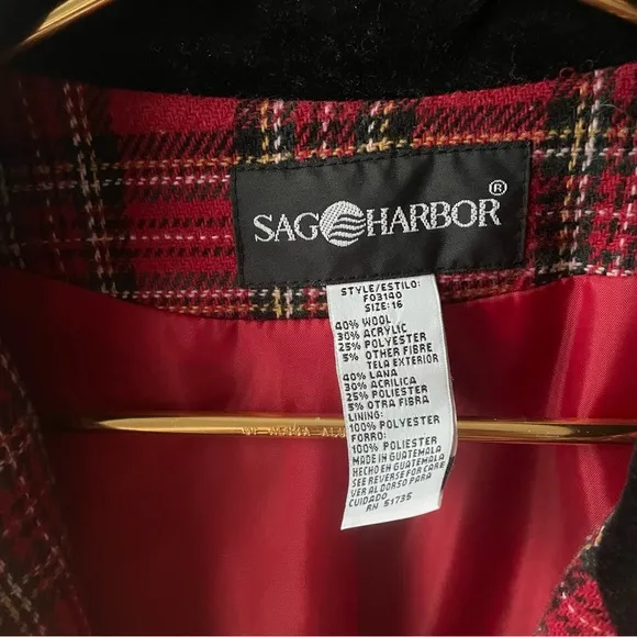 Vintage Tartan Plaid Blazer Women's Holiday Academia Preppy Sag Harbor Red Wool