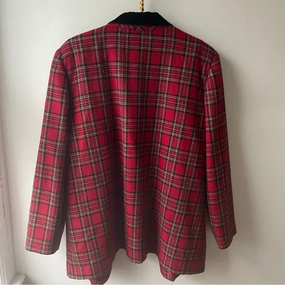 Vintage Tartan Plaid Blazer Women's Holiday Academia Preppy Sag Harbor Red Wool