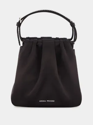 Vittoria Black Satin Bag with Crystal Handle
