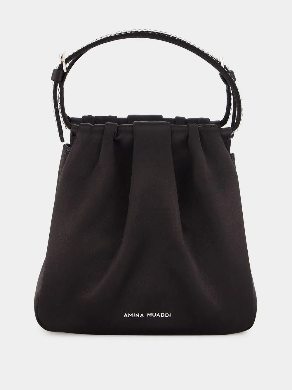 Vittoria Black Satin Bag with Crystal Handle