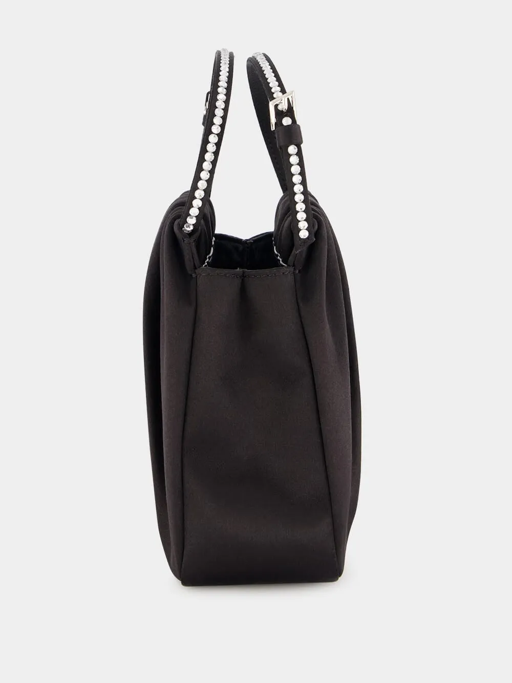 Vittoria Black Satin Bag with Crystal Handle