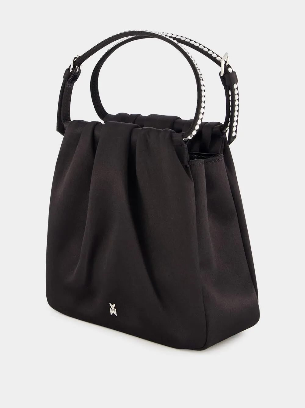 Vittoria Black Satin Bag with Crystal Handle