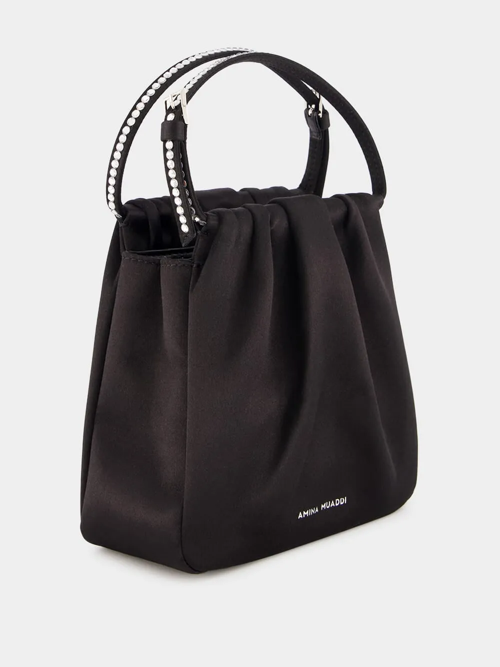 Vittoria Black Satin Bag with Crystal Handle