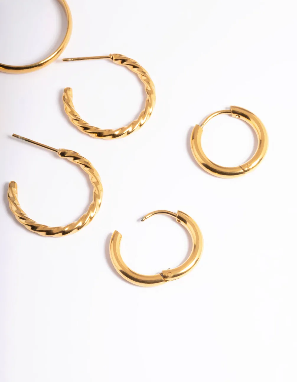 Waterproof Gold Plated Stainless Steel Mixed Huggie Earrings Pack