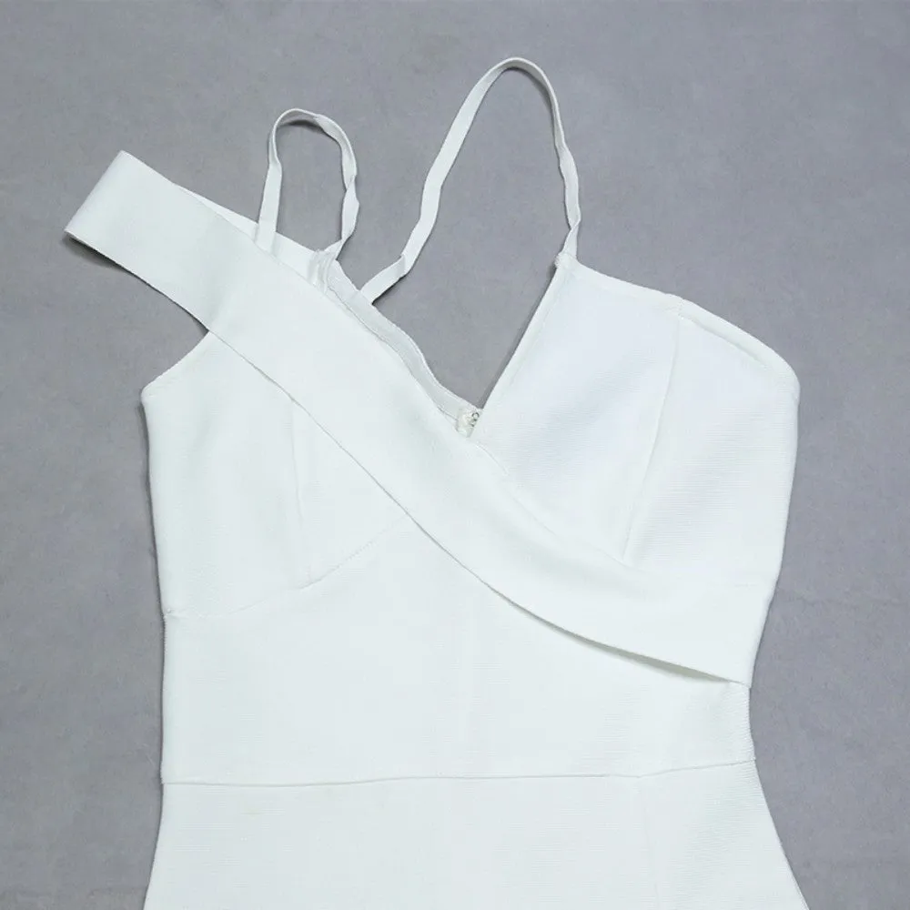 White Strappy Short Sleeve Midi Asymmetrical Bandage Dress