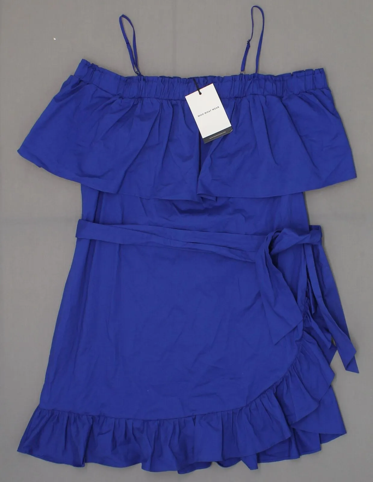 Who What Wear Women's Cotton Belted Off the Shoulder Ruffle Dress