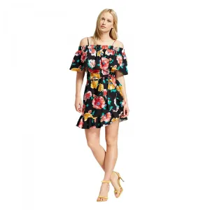 Who What Wear Women's Cotton Belted Off the Shoulder Ruffle Dress