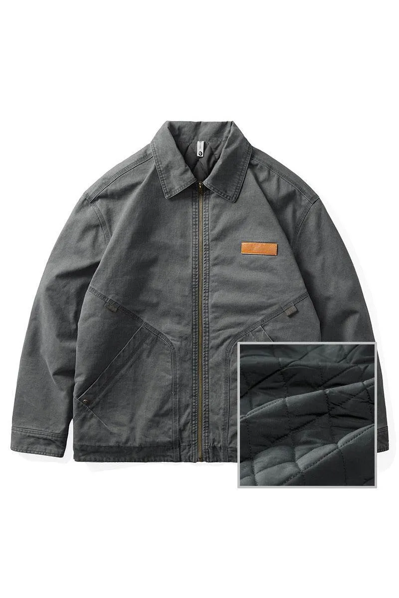 Winter Detroit Heavy Quilted Work Jacket for Men – Loose Fit, Cotton Lined