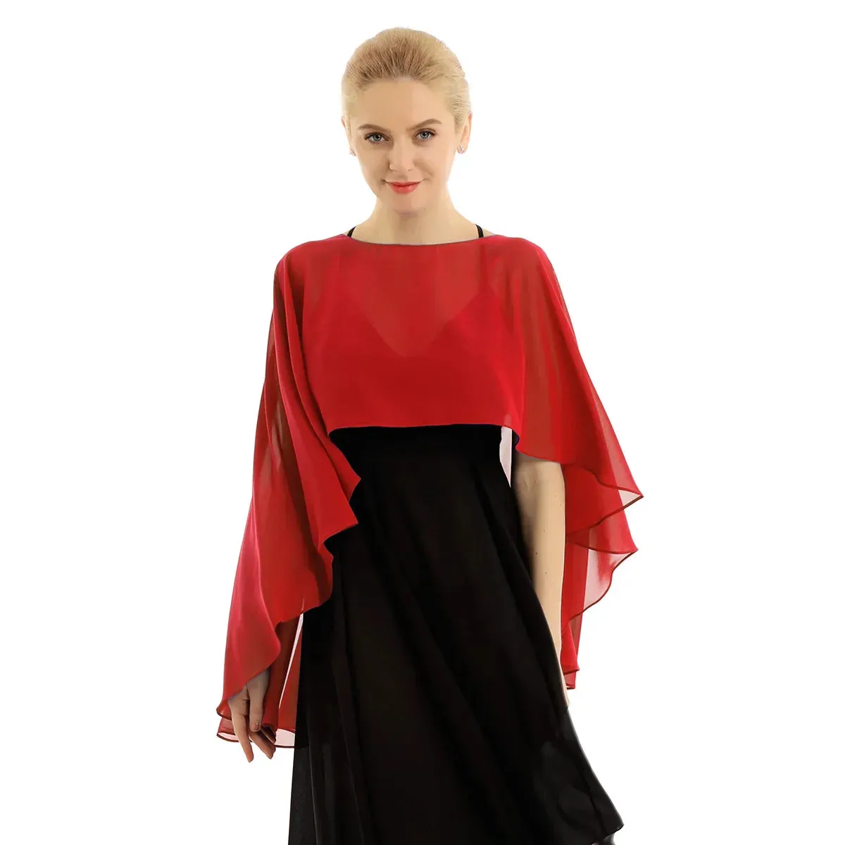 Women Chiffon Solid Pullover Capes Shawl Hi-low Hem Thin Soft Shrug Ponchos for Wedding Bridal Bridesmaid Evening Party Dress
