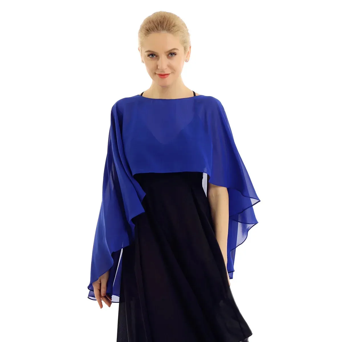 Women Chiffon Solid Pullover Capes Shawl Hi-low Hem Thin Soft Shrug Ponchos for Wedding Bridal Bridesmaid Evening Party Dress