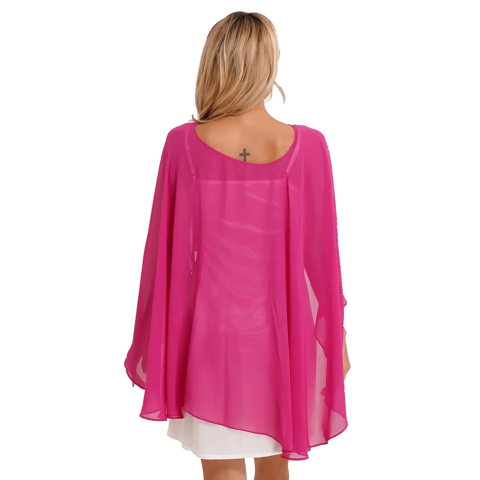 Women Chiffon Solid Pullover Capes Shawl Hi-low Hem Thin Soft Shrug Ponchos for Wedding Bridal Bridesmaid Evening Party Dress