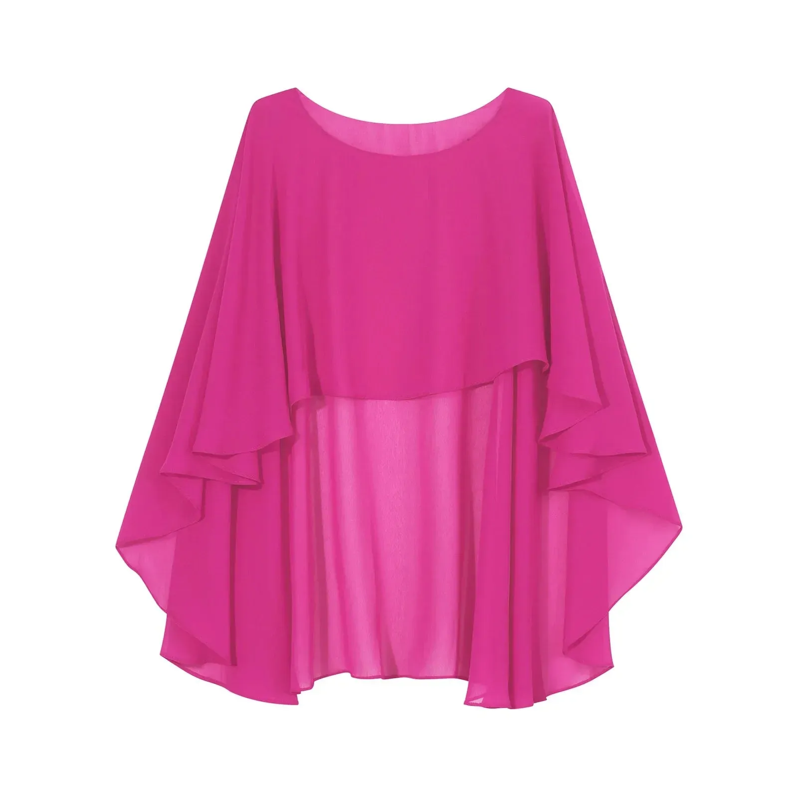 Women Chiffon Solid Pullover Capes Shawl Hi-low Hem Thin Soft Shrug Ponchos for Wedding Bridal Bridesmaid Evening Party Dress