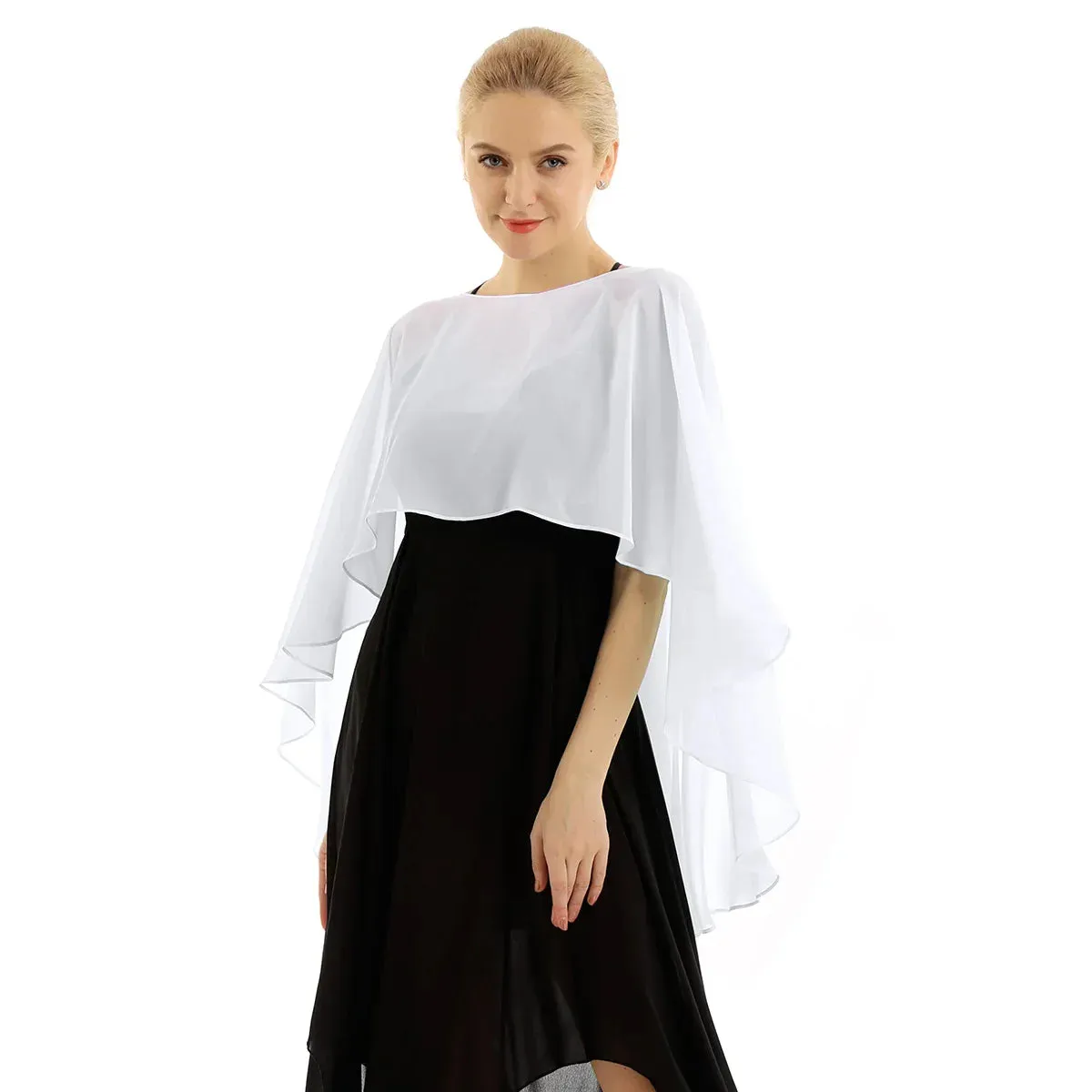 Women Chiffon Solid Pullover Capes Shawl Hi-low Hem Thin Soft Shrug Ponchos for Wedding Bridal Bridesmaid Evening Party Dress