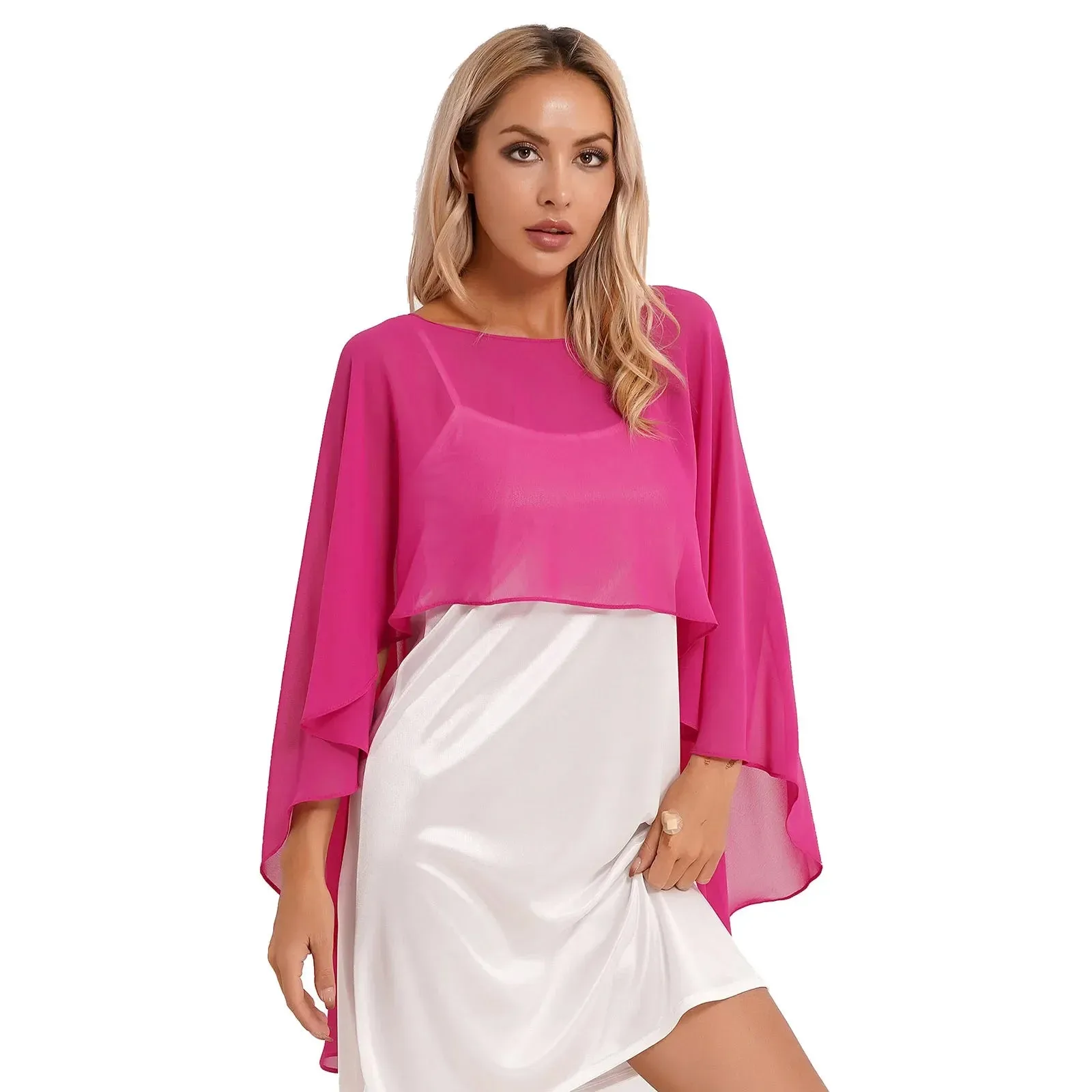 Women Chiffon Solid Pullover Capes Shawl Hi-low Hem Thin Soft Shrug Ponchos for Wedding Bridal Bridesmaid Evening Party Dress