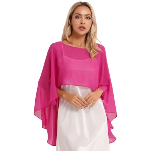 Women Chiffon Solid Pullover Capes Shawl Hi-low Hem Thin Soft Shrug Ponchos for Wedding Bridal Bridesmaid Evening Party Dress