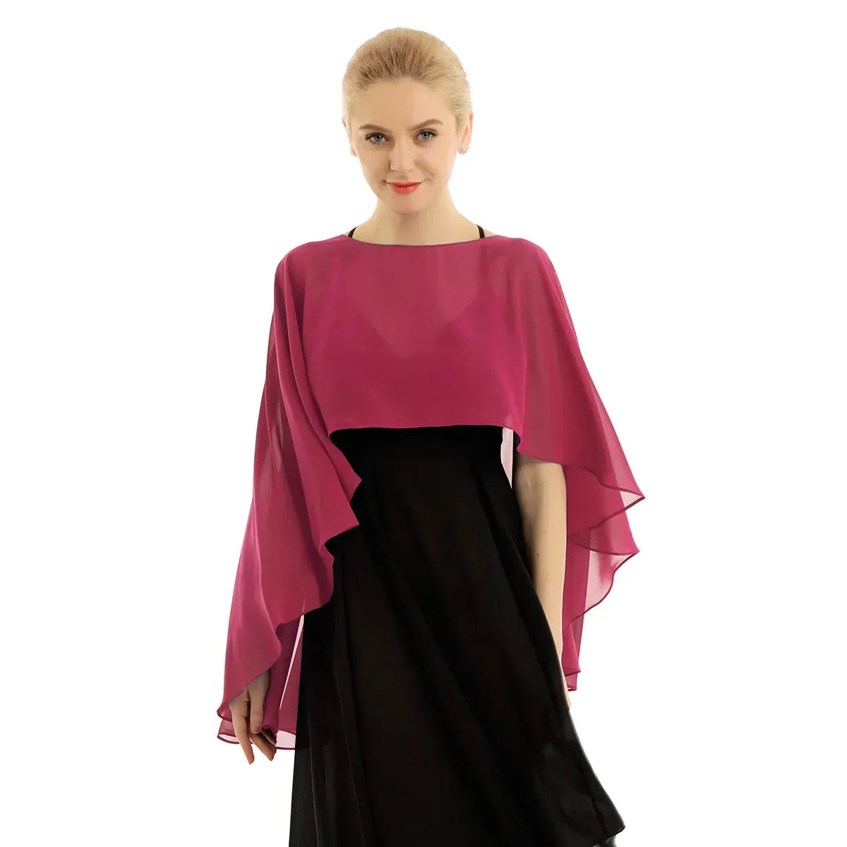 Women Chiffon Solid Pullover Capes Shawl Hi-low Hem Thin Soft Shrug Ponchos for Wedding Bridal Bridesmaid Evening Party Dress
