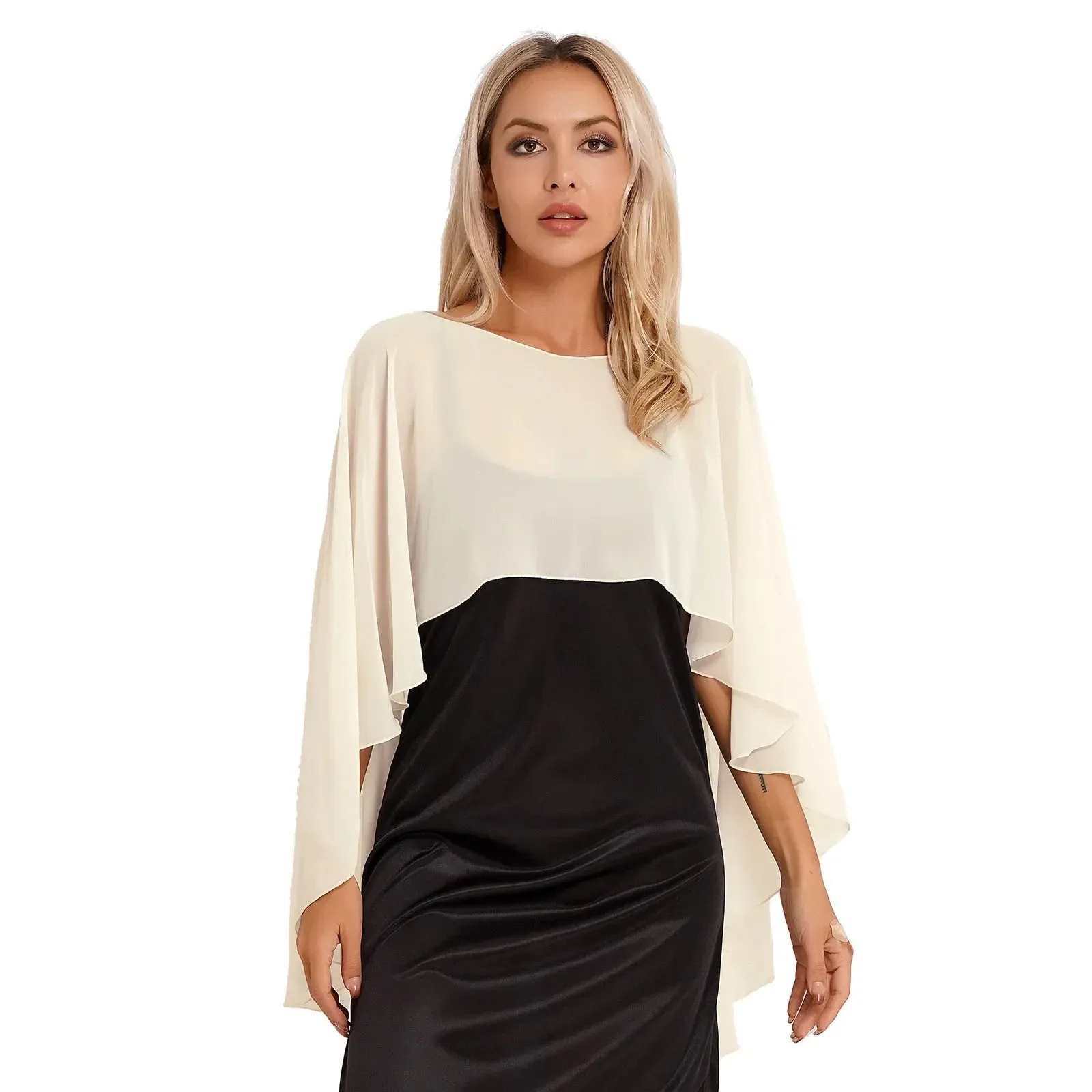 Women Chiffon Solid Pullover Capes Shawl Hi-low Hem Thin Soft Shrug Ponchos for Wedding Bridal Bridesmaid Evening Party Dress