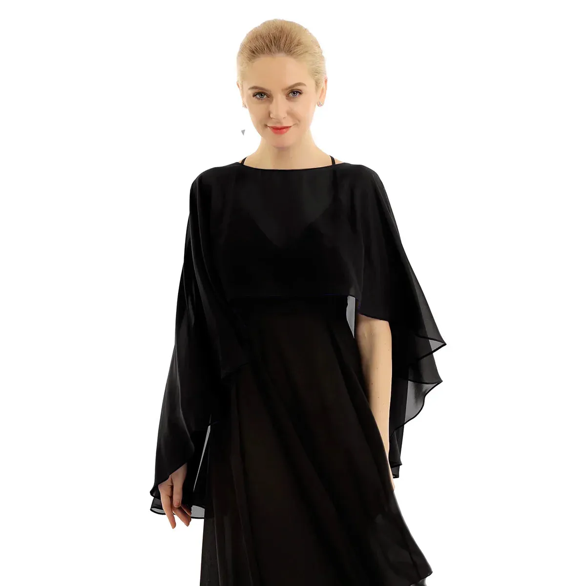 Women Chiffon Solid Pullover Capes Shawl Hi-low Hem Thin Soft Shrug Ponchos for Wedding Bridal Bridesmaid Evening Party Dress