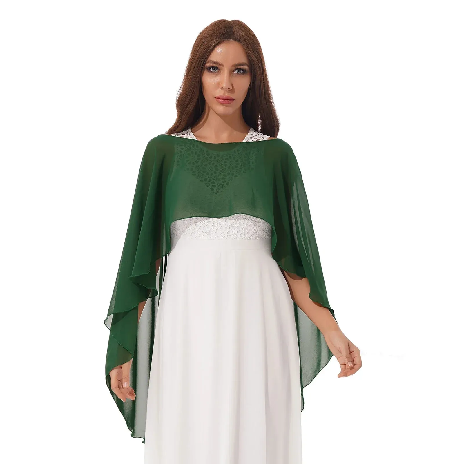 Women Chiffon Solid Pullover Capes Shawl Hi-low Hem Thin Soft Shrug Ponchos for Wedding Bridal Bridesmaid Evening Party Dress
