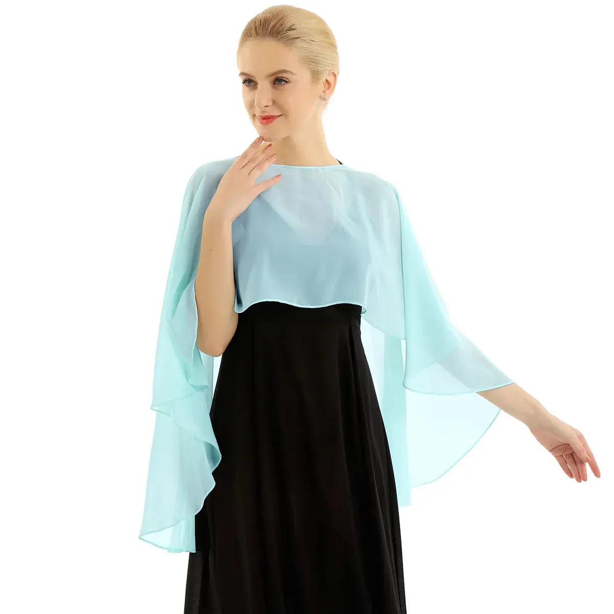 Women Chiffon Solid Pullover Capes Shawl Hi-low Hem Thin Soft Shrug Ponchos for Wedding Bridal Bridesmaid Evening Party Dress