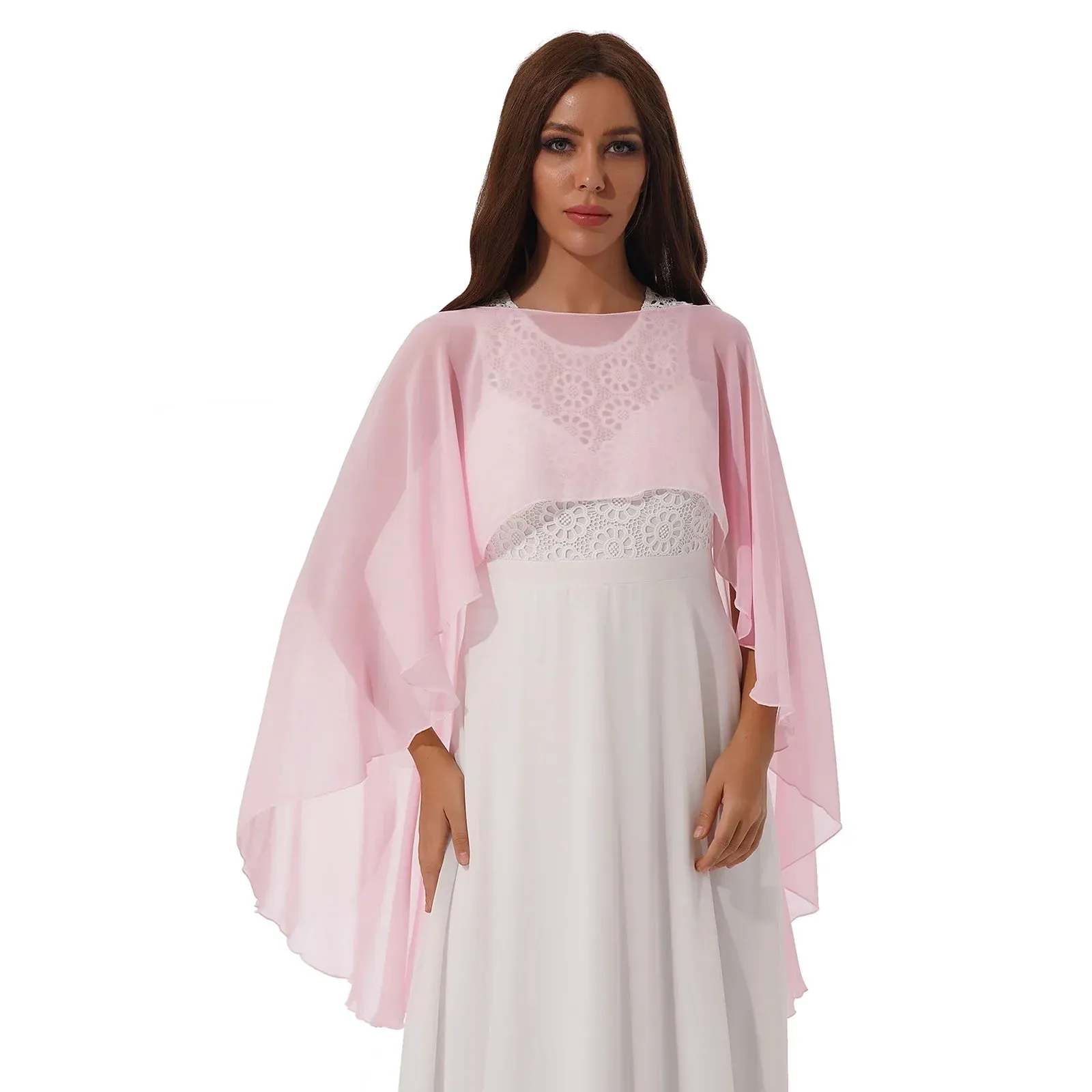 Women Chiffon Solid Pullover Capes Shawl Hi-low Hem Thin Soft Shrug Ponchos for Wedding Bridal Bridesmaid Evening Party Dress